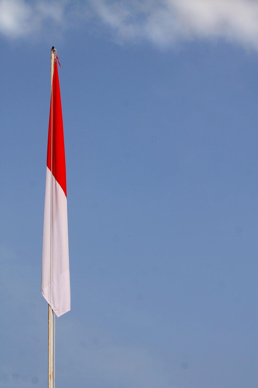 indonesia, flag, indonesian, nation, nature, country, national, hoisted, sky