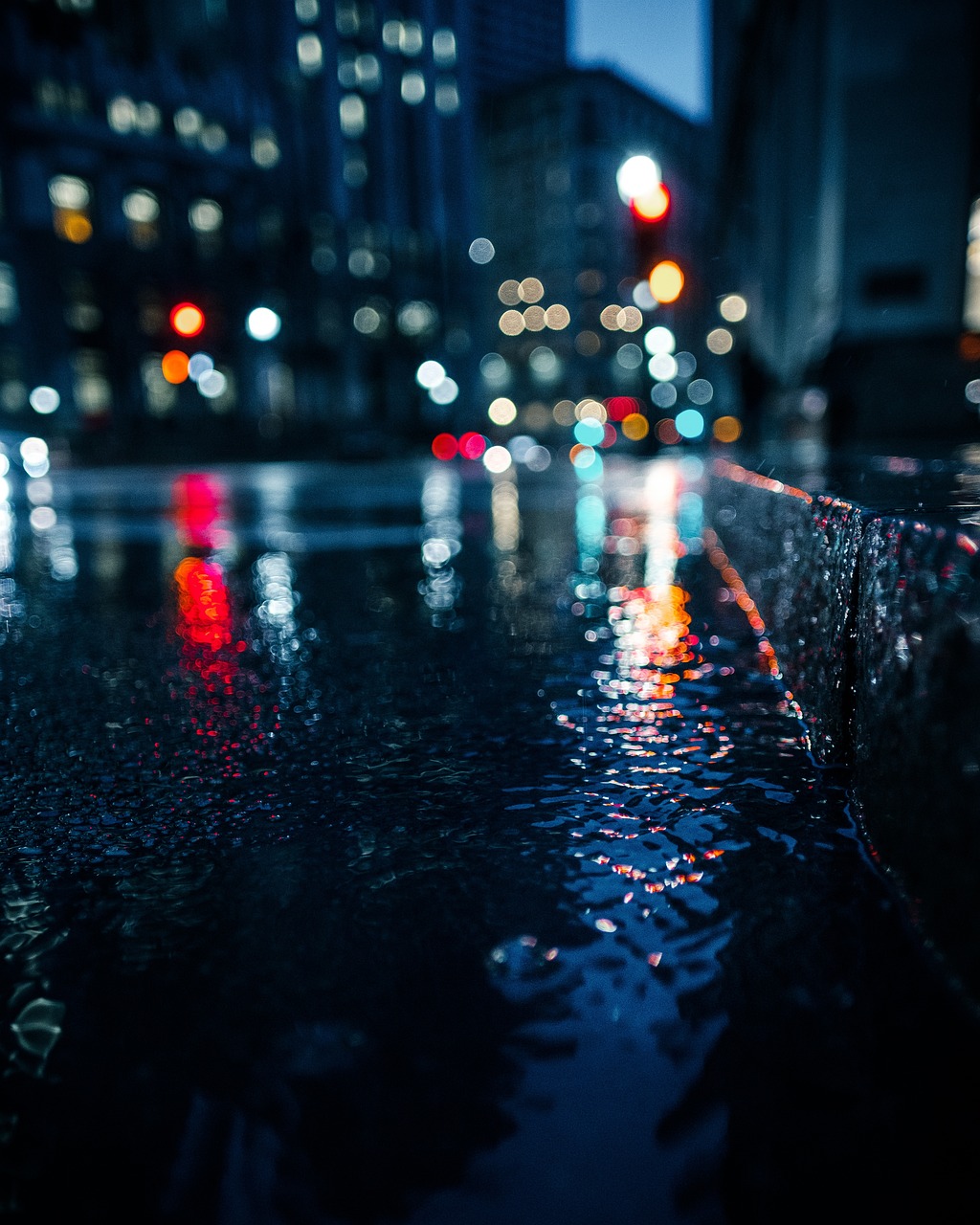 bokeh lights, nature, wet, gutter, street gutter, street, pavement, sidewalk, bokeh, lights, night, dark, urban, city, city lights, night photography, street photography, rain